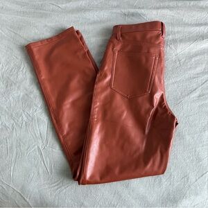 90’s straight ultra high rise brown leather pants - 10 Long